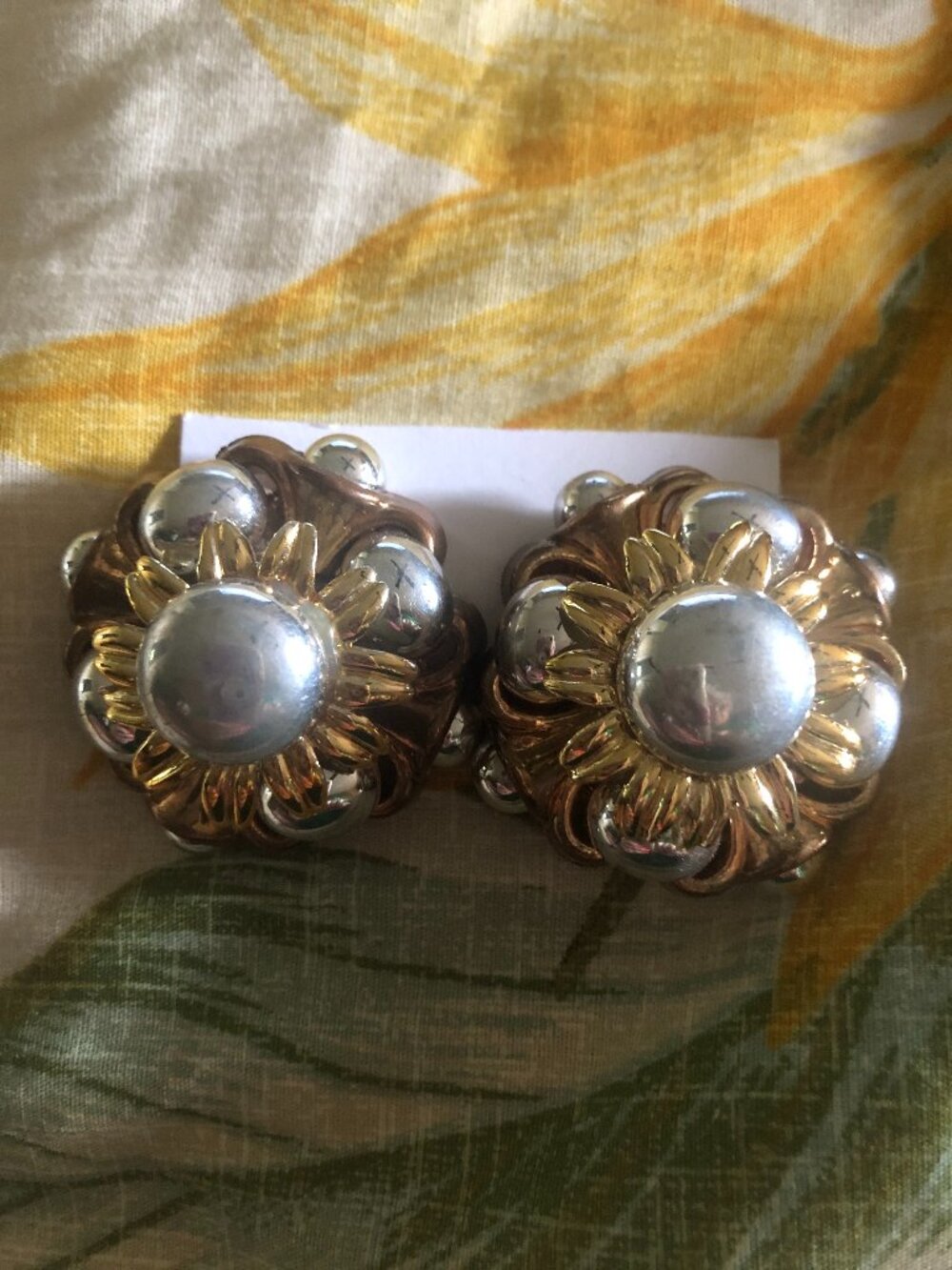 Pearl and gold flower large clip ons